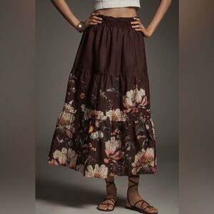 Anthropologie The Somerset Brown Floral Maxi Skirt